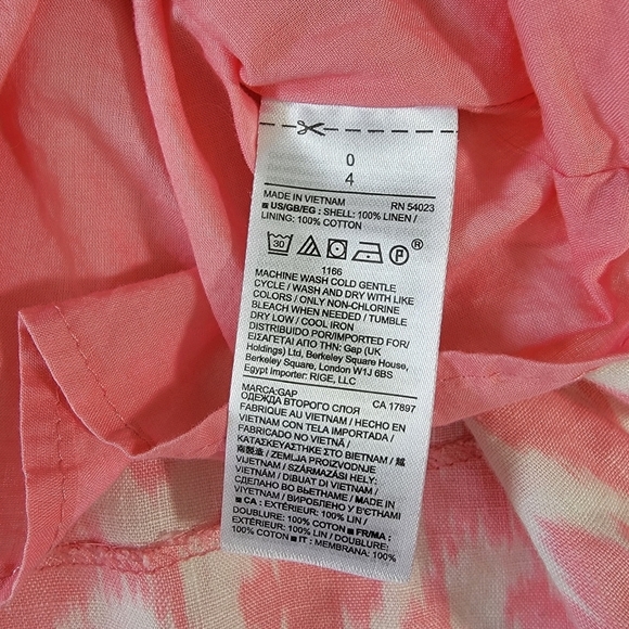 GAP 100% Linen Lined Pink White V Neck Mini Dress Pleated Pockets Size 0 - Picture 10 of 12